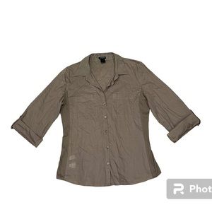 Ann Taylor Light Brown Button Down Cuffed Sleeve Blouse Size 8